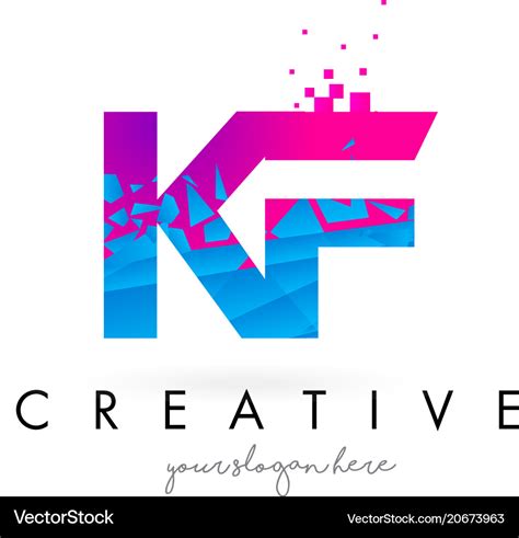 Kf K F Letter Logo With Shattered Broken Blue Vector Image