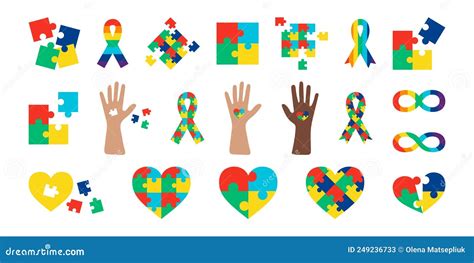 Autistic Pride Day Set Colorful Icons World Autism Month Signs