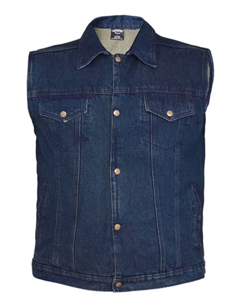 Mens Classic Denim Motorcycle Vest Unlined Blue W Collar