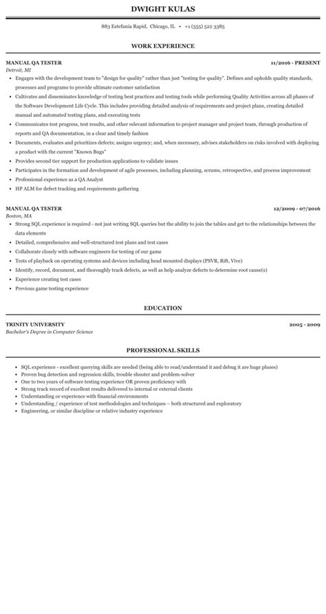 Manual Qa Tester Resume Sample