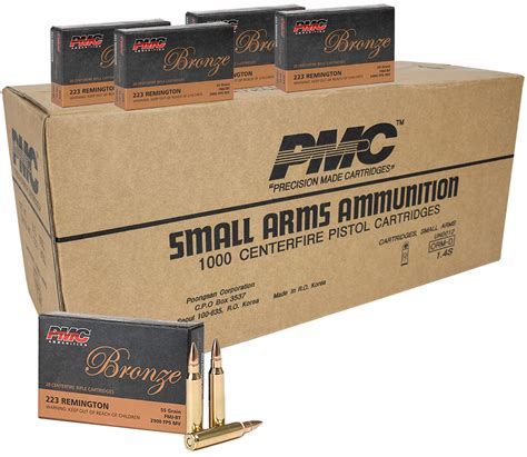 PMC Bronze 223 Remington Rifle Ammo 55 Grain FMJ BT Case Of 1000