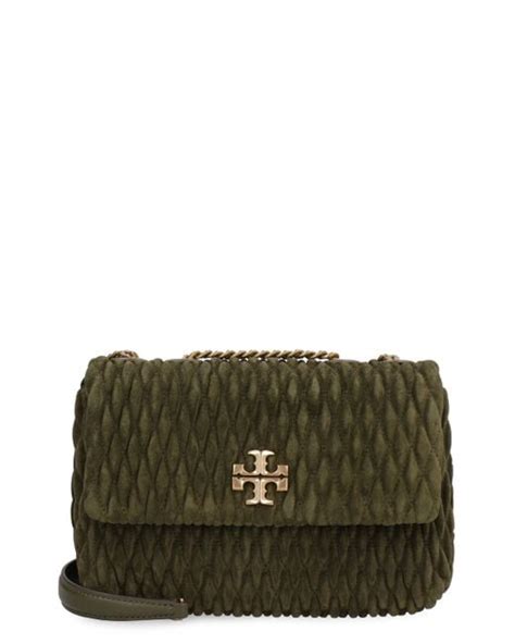 Tory Burch Kira Quilted Suede Shoulder Bag In Green Lyst Uk