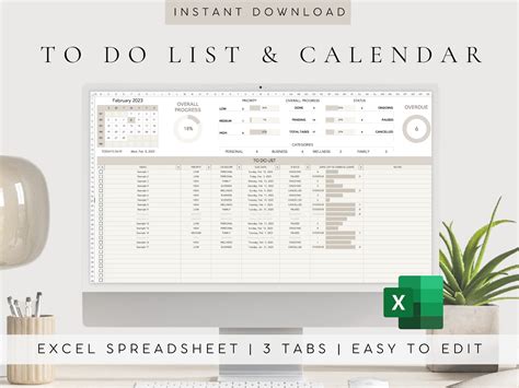 Excel to Do List Template Spreadsheet Task Planner Excel Daily to Do List Task Tracker Excel ...