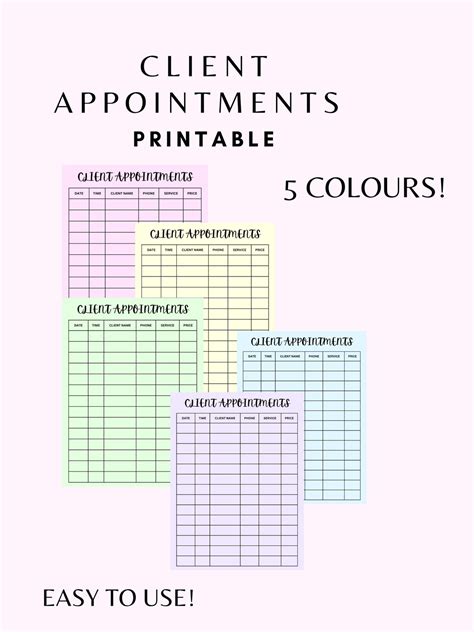 Client Appointment Tracking Printable Tutoring Tracker Hairdressing