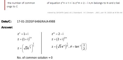 The Number Of Common Solutions Of Equation Z N 1 I Z M 2 I N M Belongs To N And Z Belongs To C