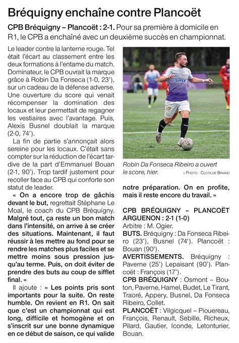 Cercle Paul Bert Foot BréquignyR1 SÉNIORS ARTICLE OUEST FRANCE