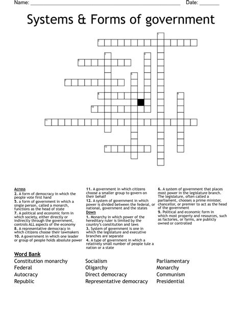 Systems And Forms Of Government Crossword Wordmint