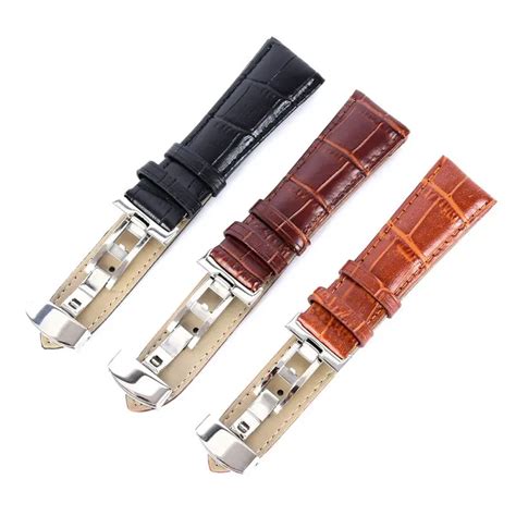 Genuine Leather Strap Polished Stainless Steel Butterfly Clasp