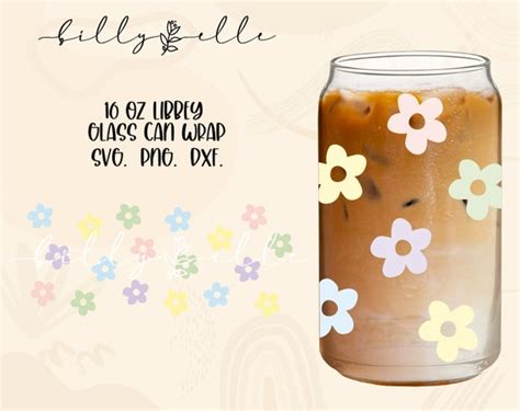 Retro Flowers Pattern Libbey Glass Can Wrap Groovy Digital Etsy