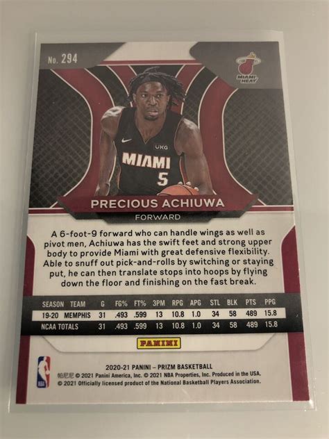 Precious Achiuwa Panini Prizm Base Rookie Rc Mint Miami