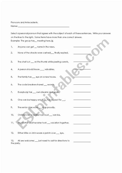 Antecedents And Pronouns Worksheet Prntbl Concejomunicipaldechinu Gov Co