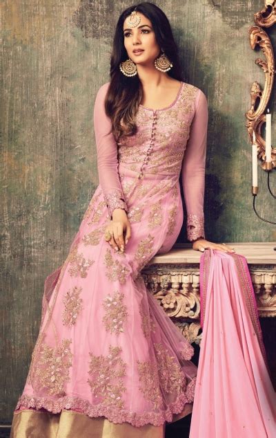 Sonal Chauhan Pink Color Net Party Wear Anarkali Suit