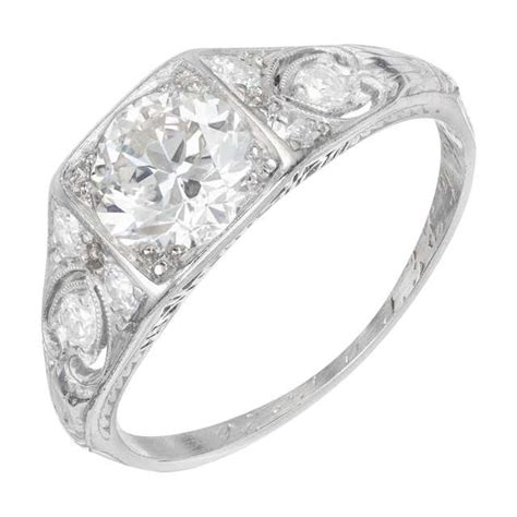 Egl Certified 156 Carat Diamond Platinum Art Deco Cut Engagement Ring