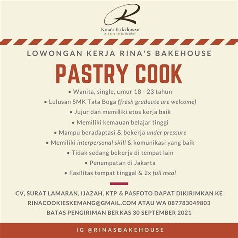 Lowongan Kerja Pastry Cook Rinas Bakehouse Jakarta Info Loker Solo