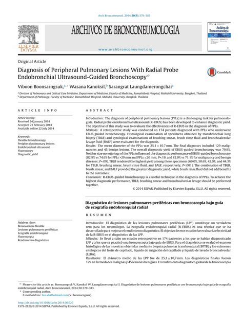 Pdf Diagnosis Of Peripheral Pulmonary Lesions With Radial Probe