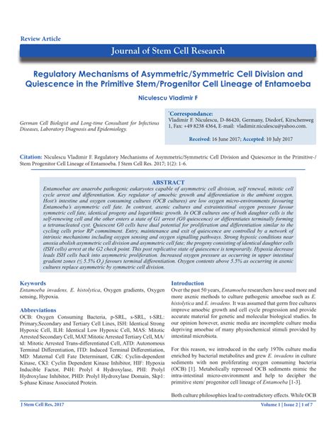 Pdf Regulatory Mechanisms Of Asymmetric Symmetric Cell Division And