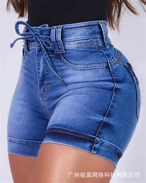 High Waist Tied Detail Denim Shorts Women Sexy Fashion Casual Spring