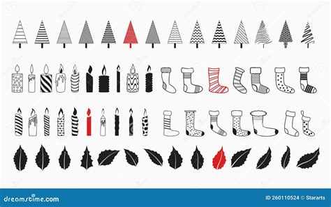 Big Set Of Decorative Christmas Ornaments In Doodle Art Style Vector