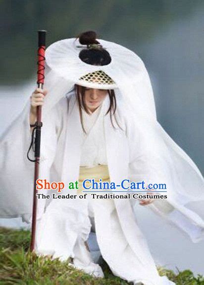 Ancient Chinese Swordsmen Costume And Bamboo Hat Complete Set For Men Bamboo Hats Swordsman