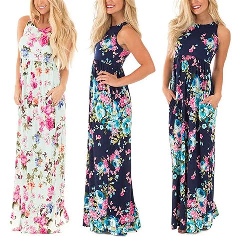 Buy Sleeveless Womens Summer Floral Dress Long Maxi