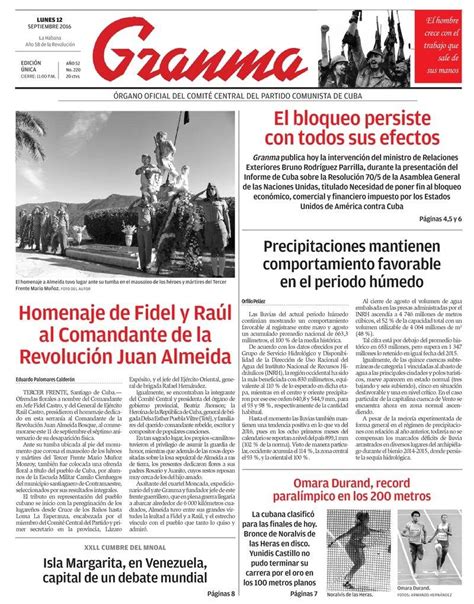 Qué Trae La Prensa Cubana Lunes 12 De Septiembre De 2016 Cubadebate