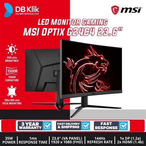 Jual LED Monitor Gaming MSI Optix G24C4 23 6 144Hz Curved Full HD HDMI