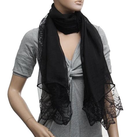 Femme Echarpes Mousseline De Soie Dentelle Foulard Wrap Echarpe