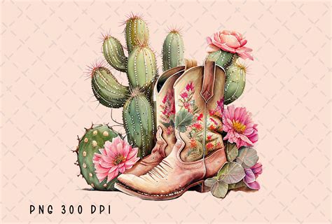 Cowgirl Boots Cactus Flower Western Png Graphic By Flora Co Studio