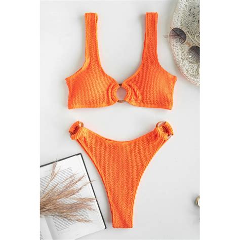 Swimwear New Bikini Solid Color Pit Stripe Ring Swimwear Foreign