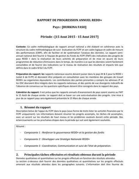 Pdf Rapport De Progression Annuel Redd Pays Burkina La Redd