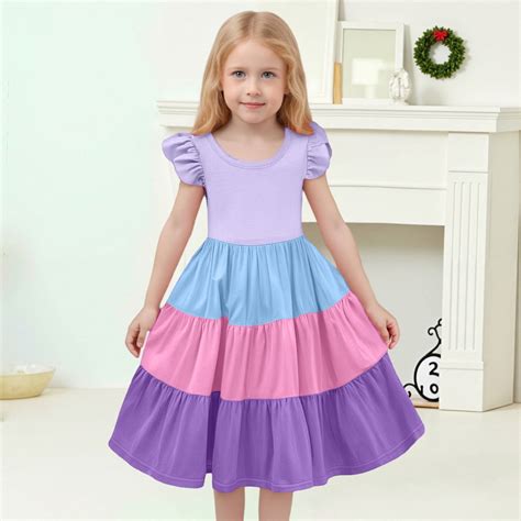 Tween Girl Dresses Cotton Dress Girls Ruffle Sleeve Tiered Swing A-Line