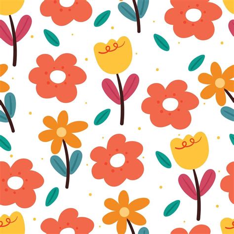 Sin Costura Modelo Dibujos Animados Flor Y Hojas Botánico Fondo De Pantalla Para Textil Regalo