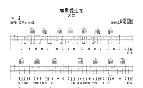 大哲如果爱还在吉他谱 C调吉他弹唱谱 打谱啦