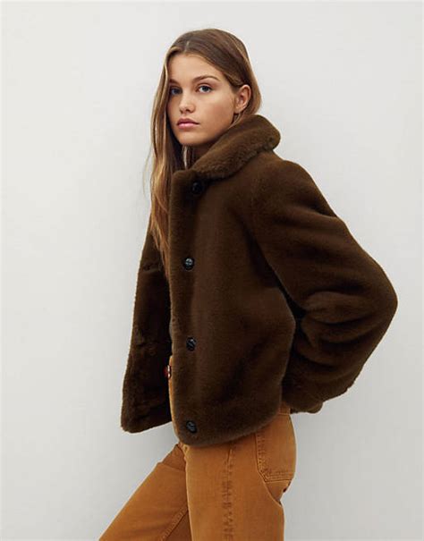 Mango Short Faux Fur Coat In Brown Asos