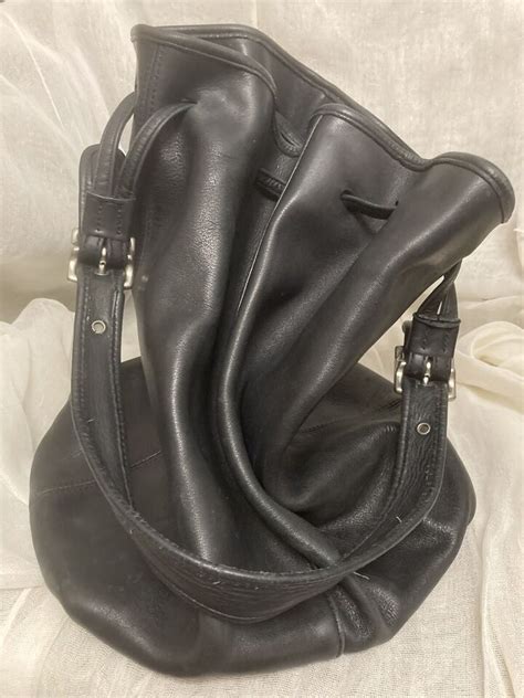 Classic Vintage Coach Drawstring Bucket Bag 9166 Black Euc Ebay