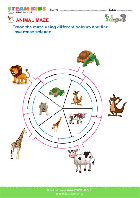 Free Science Worksheet - Animal Maze 4 - STEAM KIDS