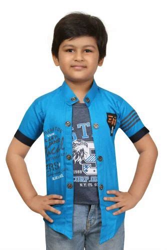 Boy Sky Blue Printed Cotton Shirt Size 28 0 At Rs 270 Piece In Navi