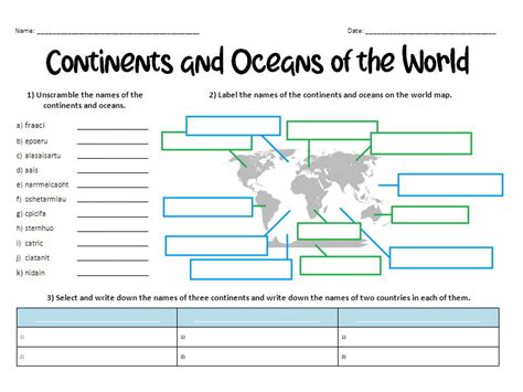 Continents And Oceans Of The World Puzzle Sheet Teaching Resources