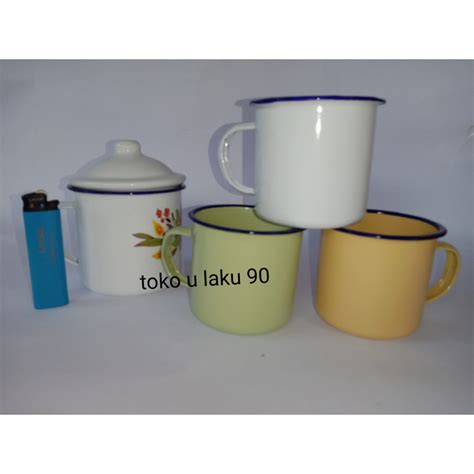 Jual PAKET CANGKIR ENAMEL SENG BLEK JADUL 8CM TUTUP DAN 7CM CANGKIR