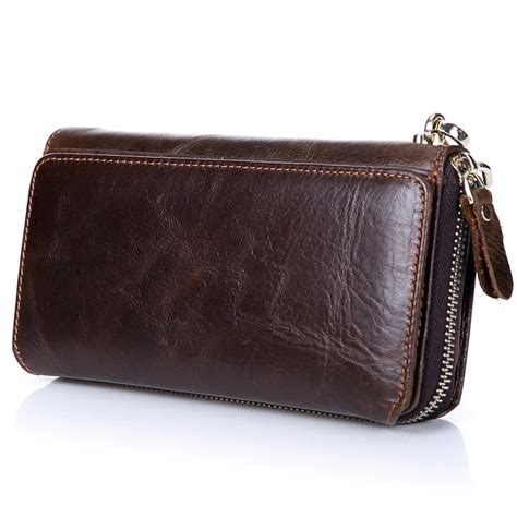 Genuine Leather Men Wallets Long Zipper Men Clutch Bags Large Capacity