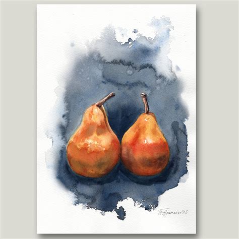 Pear Painting Original Watercolor Art Kitchen Wall Art Two Pear Artwork ...