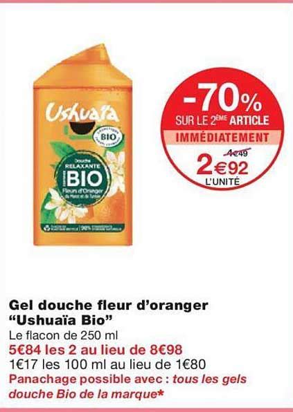 Promo Gel Douche Fleur D oranger ushuaïa Bio chez Monoprix