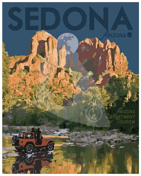 Sedona Arizona Vintage Style Travel Poster Sedona Arizona Print Etsy