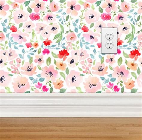 Floral Wallpaper Nursery Girls Room Removable Wallpaper Etsy In 2020