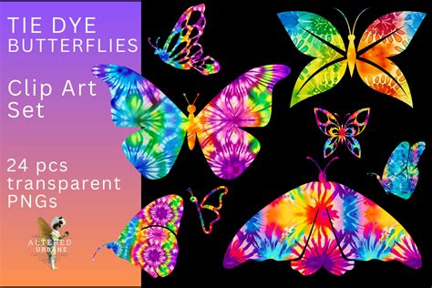 Retro Tie Dye Butterflies Clip Art Set Graphic By Alteredurbane