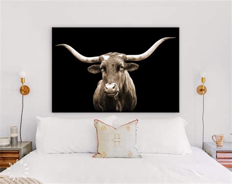 Sepia Texas Longhorn Canvas Print Close Up Portrait Of Etsy