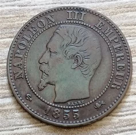 DEUX CENTIMES NAPOLÉON III tête nue 1855 D Lyon en bronze EUR 79 99