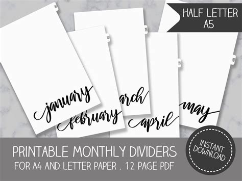 Printable Half Letter Monthly Planner Dividers Set Minimal Etsy In