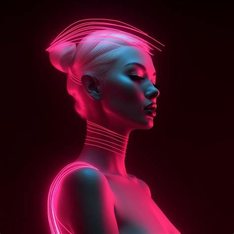 Premium Photo Futuristic Neon Portraits Glamorous Cyber Women In