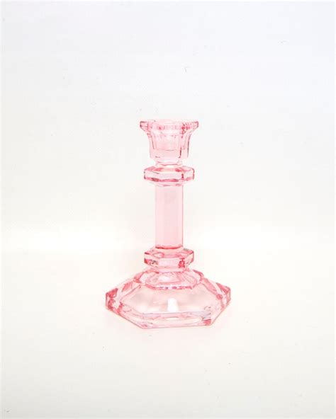 Vintage Pink Glass Candlestick Holder Ornate Glass Candle Etsy